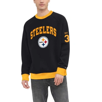 Shop Tommy Hilfiger Black Pittsburgh Steelers Reese Raglan Tri-blend Pullover Sweatshirt