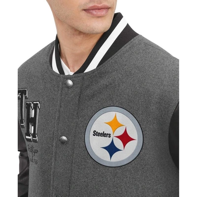 Shop Tommy Hilfiger Heather Gray/black Pittsburgh Steelers Gunner Full-zip Varsity Jacket