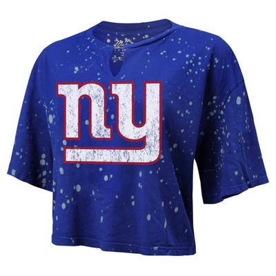 Shop Majestic Threads Royal New York Giants Bleach Splatter Notch Neck Crop T-shirt