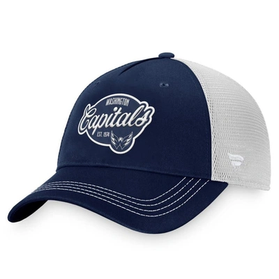 Shop Fanatics Branded Navy/white Washington Capitals Fundamental Trucker Adjustable Hat