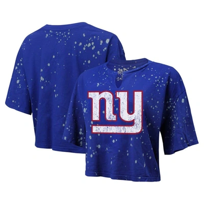Shop Majestic Threads Royal New York Giants Bleach Splatter Notch Neck Crop T-shirt