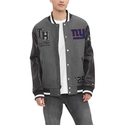 Shop Tommy Hilfiger Heather Gray/black New York Giants Gunner Full-zip Varsity Jacket