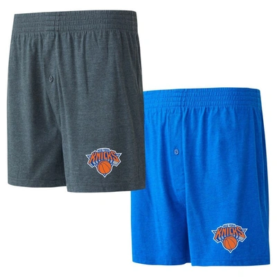 Shop Concepts Sport Blue/charcoal New York Knicks Two-pack Jersey-knit Boxer Set