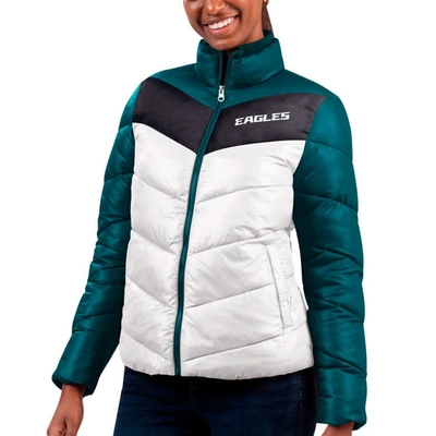 Shop G-iii 4her By Carl Banks White/green Philadelphia Eagles New Star Quilted Full-zip Jacket