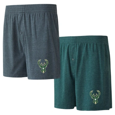 Shop Concepts Sport Hunter Green/charcoal Milwaukee Bucks Two-pack Jersey-knit Boxer Set