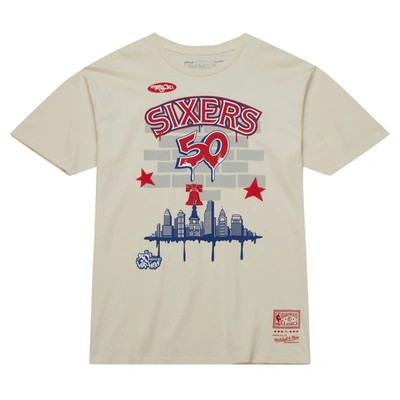 Shop Mitchell & Ness X Tats Cru Cream Philadelphia 76ers Hardwood Classics City T-shirt
