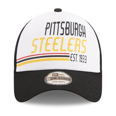 Shop New Era White/black Pittsburgh Steelers Stacked A-frame Trucker 9forty Adjustable Hat