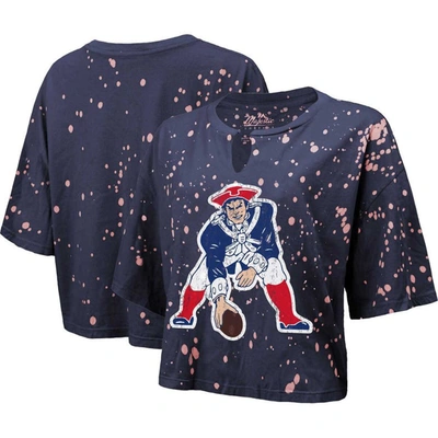 Shop Majestic Threads Navy New England Patriots Bleach Splatter Notch Neck Crop T-shirt