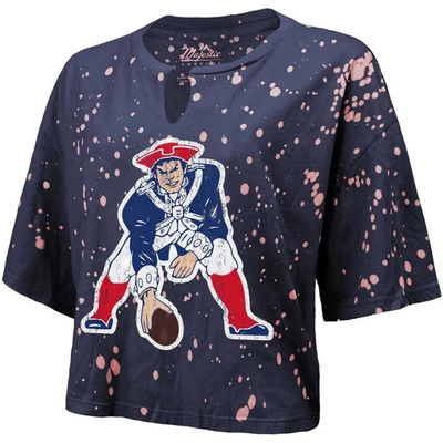 Shop Majestic Threads Navy New England Patriots Bleach Splatter Notch Neck Crop T-shirt