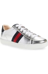 Gucci 'new Ace' Metallic Low Top Sneaker (women) In Metallic Silver