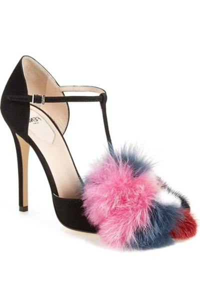 Shop Fendi 'flowerland' Genuine Mink & Fux Fur Trim Sandal (women) In Black Suede