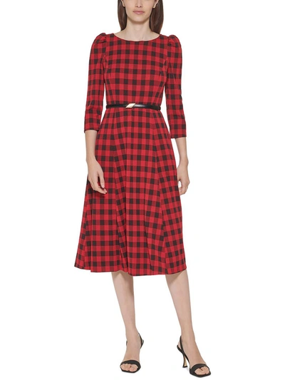 Shop Calvin Klein Petites Womens Plaid Knee Midi Dress In Multi