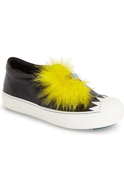 Shop Fendi 'bugs' Genuine Fox Fur Sneaker (women) In Black/ Yellow