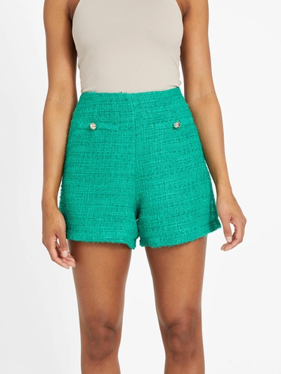 Shop Guess Factory Dianne Boucle Tweed Shorts In Green