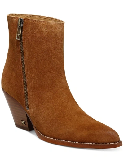 Shop Sam Edelman Jane Womens Block Heel Pointed Toe Ankle Boots In Brown