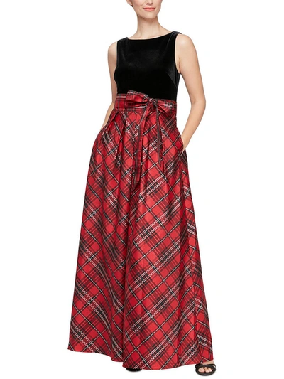 Shop Slny Womens Velvet Plaid Maxi Dress In Multi