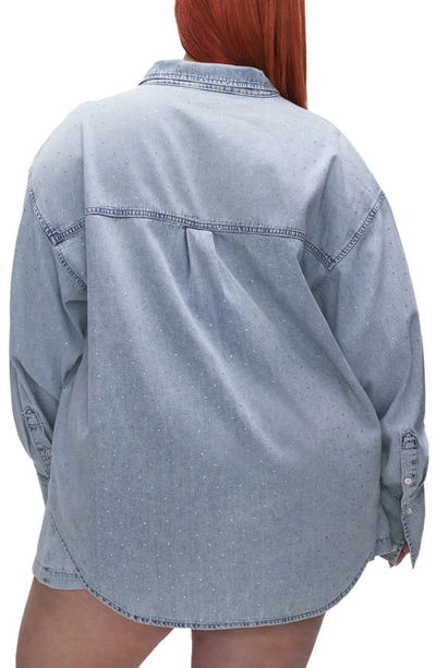 Good American Weekend Rhinestone Oversize Nonstretch Denim Button-up Shirt In Indigo499