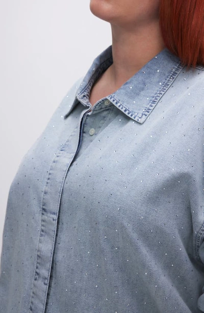 Good American Weekend Rhinestone Oversize Nonstretch Denim Button-up Shirt In Indigo499