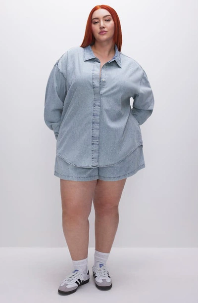 Good American Weekend Rhinestone Oversize Nonstretch Denim Button-up Shirt In Indigo499