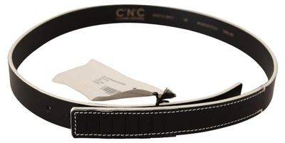 Shop Costume National Chic Black Leather Fashion Belt With White Women's Accents