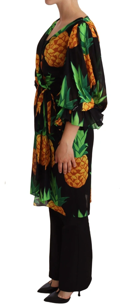 Shop Dolce & Gabbana Vibrant Pineapple Draped Wrap Women's Dress In Black
