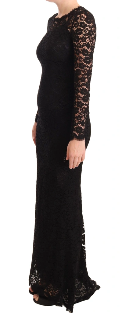 Dolce & Gabbana Black Cotton Lace Mermaid Long Sleeves Dress In Black