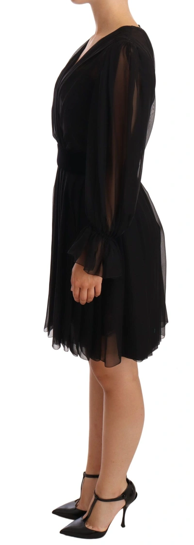 Dolce & Gabbana Black Mesh Pleated Mini Silk Stretch Dress In Black