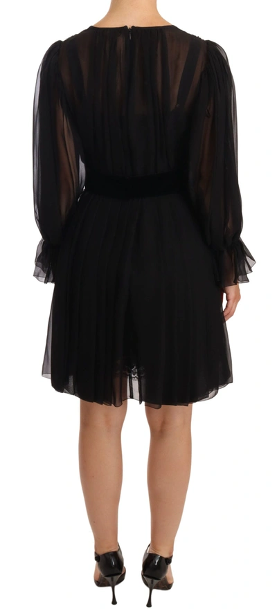 Shop Dolce & Gabbana Elegant V-neck Silk Blend Mini Women's Dress In Black