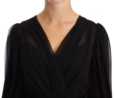Dolce & Gabbana Black Mesh Pleated Mini Silk Stretch Dress In Black