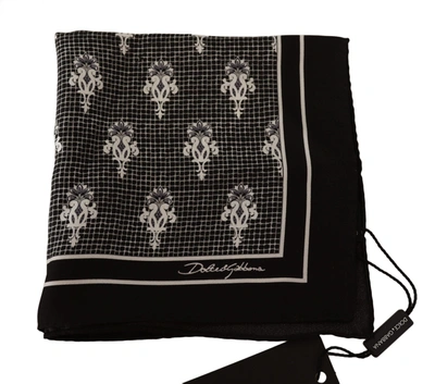Shop Dolce & Gabbana Black Patterned Square Men Handkerchief Men's Scarf