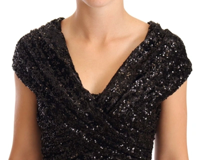 Dolce & Gabbana Black Sequined Open Shoulder Long Gown Dress In Black