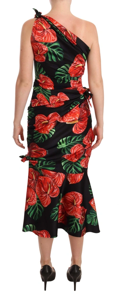 Dolce & Gabbana Tropical Elegance Silk Draped Dress In Black