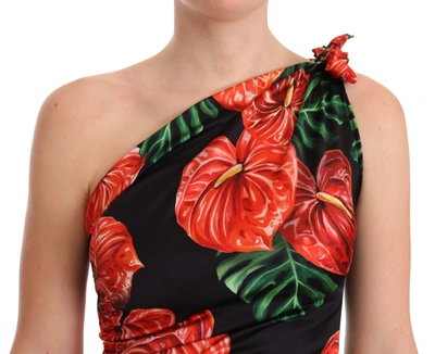 Dolce & Gabbana Tropical Elegance Silk Draped Dress In Black
