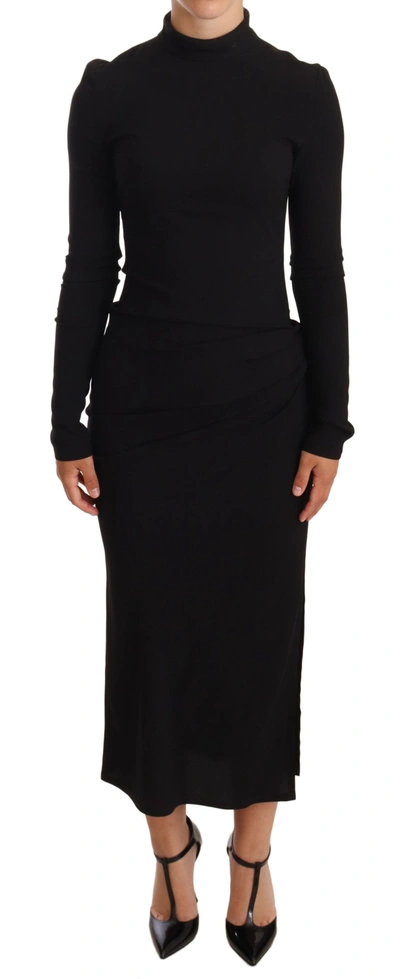 Shop Dolce & Gabbana Elegant Black Turtleneck Sheath Women's Dress