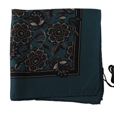 Shop Dolce & Gabbana Blue Floral Silk Square Handkerchief Men's Scarf