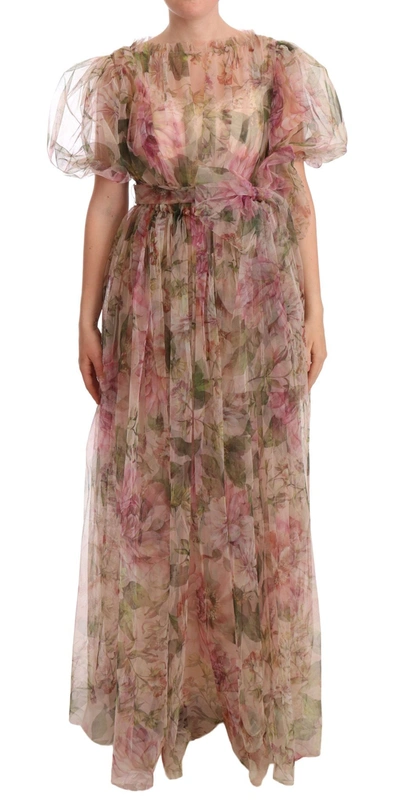 Shop Dolce & Gabbana Floral Print Nylon Maxi Women's Dress In Multicolor