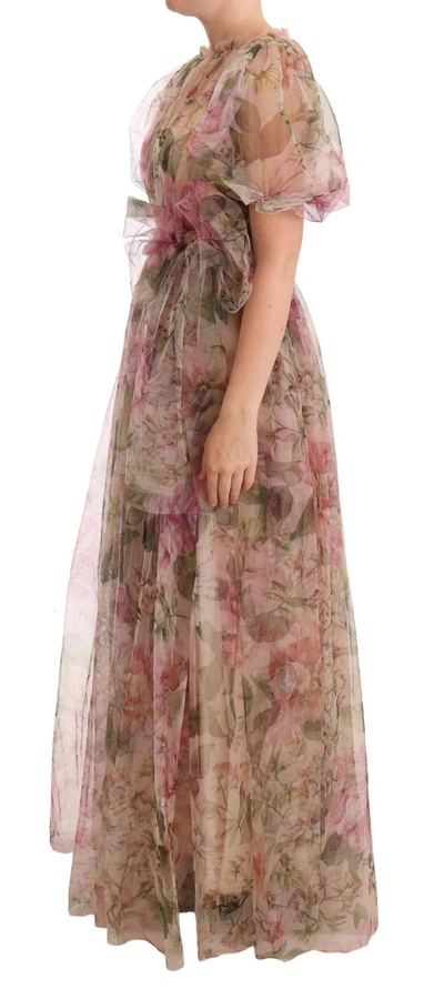 Shop Dolce & Gabbana Floral Print Nylon Maxi Women's Dress In Multicolor
