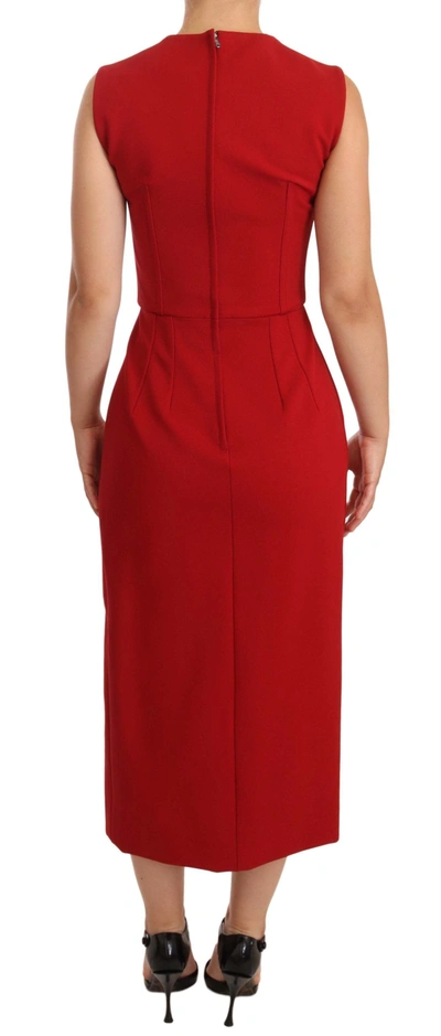 Dolce & Gabbana Red Sweetheart Sleeveless Midi Stretch Dress In Red