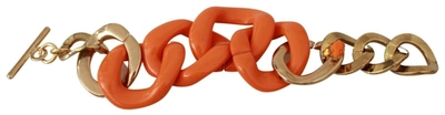 Ermanno Scervino Gold Orange Chain Wide Brass Plastic Bracelet In Orange