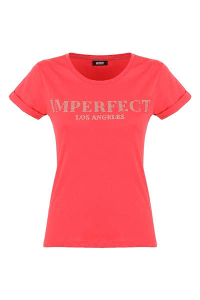 Shop Imperfect Chic Pink Cotton Tee With Brass Logo Women's Accent