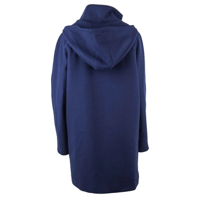Shop Love Moschino Elegant Blue Wool-blend Coat With Golden Women's Accents