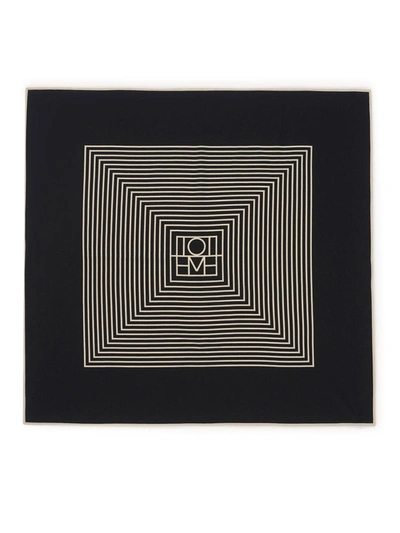 Shop Totême Centered Monogram Silk Scarf In Black