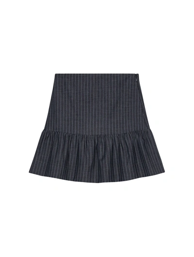 Shop Ganni Stretch Striped Flounce Mini Skirt In Grey