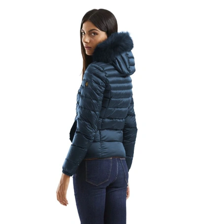 Shop Refrigiwear Chic Padded Down Jacket With Fur Women's Hood In Blue