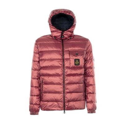 Shop Refrigiwear Elegant Pink Hooded Jacket With Zip Men's Pockets In Red