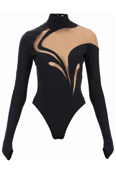 Shop Mugler Long-sleeved Swirly Bodysuit In Mixed Colours