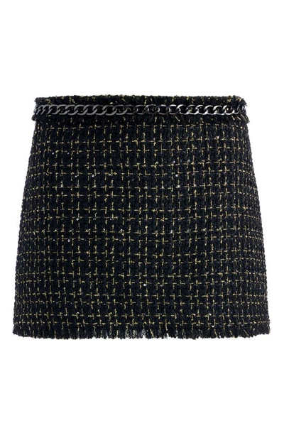 Shop Alice And Olivia Jalen Chain Sequin Tweed Miniskirt In Black/ Gold