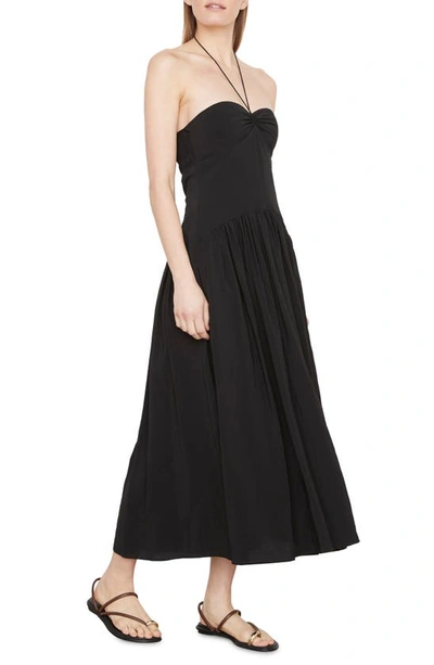 Vince Ruched Sweetheart Halter Midi Dress In Black