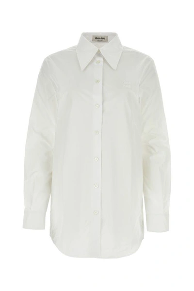 Shop Miu Miu Woman White Poplin Shirt