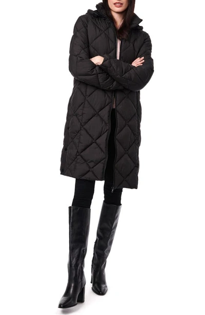 Shop Bernardo Diamond Quilted Hooded Puffer Coat In Black